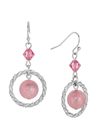 Thumbnail 1: 1928 Jewelry 1928 Jewelry Pink Bead Hoop Earrings 