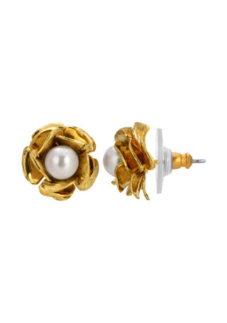 Thumbnail 1: 1928 Jewelry 1928 Jewelry Gold Tone Faux Pearl Flower Button Earrings 