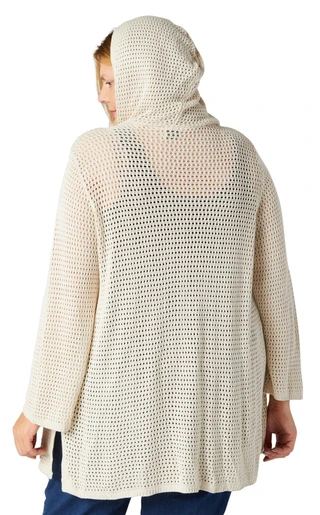 Thumbnail 2: Tahari Tahari Plus Open Knit Hooded Long Sleeve Cardigan 