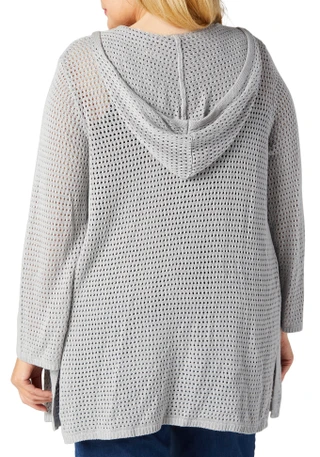 Thumbnail 2: Tahari Tahari Plus Open Knit Hooded Long Sleeve Cardigan 