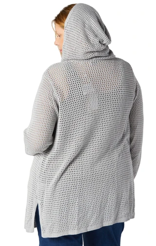 Thumbnail 3: Tahari Tahari Plus Open Knit Hooded Long Sleeve Cardigan 