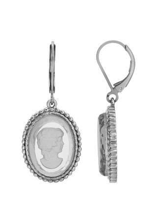 Thumbnail 1: 1928 Jewelry 1928 Jewelry Silver Tone Oval Glass Intaglio Earrings 
