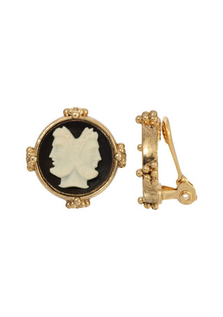 Thumbnail 1: 1928 Jewelry 1928 Jewelry Black White Two Head Cameo Clip On Earrings 