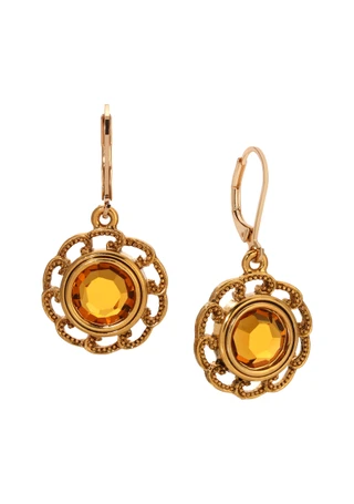 Thumbnail 1: 1928 Jewelry 1928 Jewelry 14K Gold Dipped Round Crystal Earrings 
