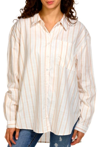 Thumbnail 1: Pink Rose Pink Rose Juniors Long Sleeve Stripe Button Down Top 