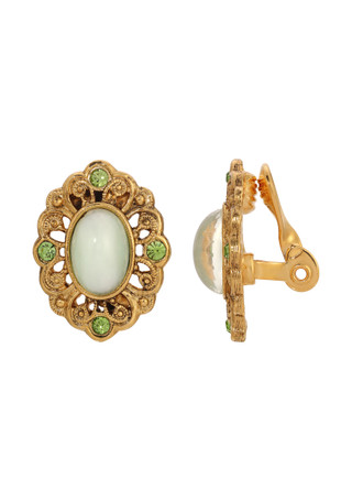 Thumbnail 1: 1928 Jewelry 1928 Jewelry Green Oval Clip Earrings 