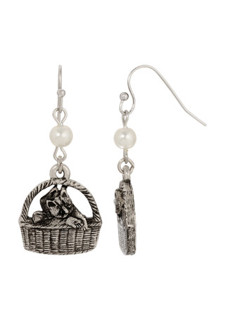 Thumbnail 1: 1928 Jewelry 1928 Jewelry Pewter Faux Pearl Cat In Basket Earrings 