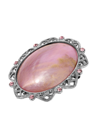 Thumbnail 1: 1928 Jewelry 1928 Jewelry Silver Tone Pink Oval Stone Brooch 