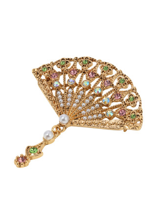 Thumbnail 1: 1928 Jewelry 1928 Jewelry Filigree Fan With Color Crystals Brooch 