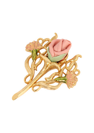Thumbnail 1: 1928 Jewelry 1928 Jewelry Gold Tone Pink Green Porcelain Rose Pin 