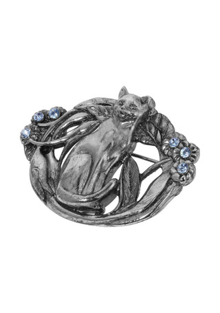 Thumbnail 1: 1928 Jewelry 1928 Jewelry Silver Tone Light Blue Crystals Cat Pin 