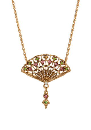 Thumbnail 1: 1928 Jewelry 1928 Jewelry Filigree Fan With Color Crystal Necklace 