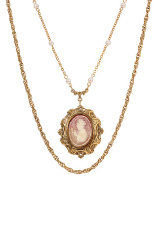 Thumbnail 1: 1928 Jewelry 1928 Jewelry Gold Tone Oval Cameo Dbl Chain Necklace 