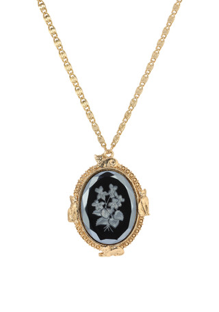 Thumbnail 1: 1928 Jewelry 1928 Jewelry Oval Cat Frame Flower Glass Necklace 
