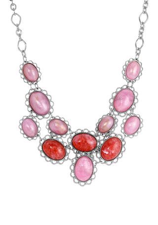 Thumbnail 1: 1928 Jewelry 1928 Jewelry Pink Red Oval Statement Necklace 