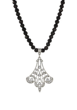 Thumbnail 1: 1928 Jewelry 1928 Jewelry Black Bead Crystal Fan Filigree Necklace 