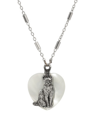 Thumbnail 1: 1928 Jewelry 1928 Jewelry Heart MOP Cat Pendant Necklace 