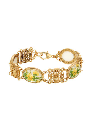 Thumbnail 1: 1928 Jewelry 1928 Jewelry Oval Flower Stone Round Filigree Bracelet 