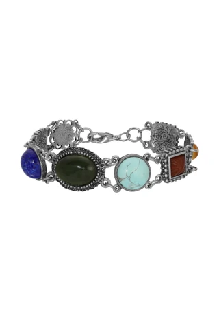 Thumbnail 1: 1928 Jewelry 1928 Jewelry Silver Tone Mixed Color Shape Bracelet 