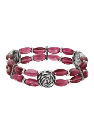 Thumbnail 1: 1928 Jewelry 1928 Jewelry Rose Charm Purple Bead Stretch Bracelet 