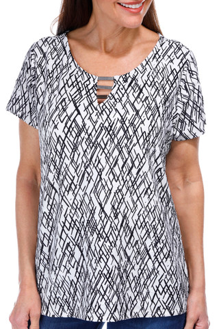 Thumbnail 1: Juniper + Lime Juniper + Lime Womens Short Sleeve Brushed Jacquard Top 