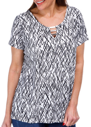 Thumbnail 4: Juniper + Lime Juniper + Lime Womens Short Sleeve Brushed Jacquard Top 