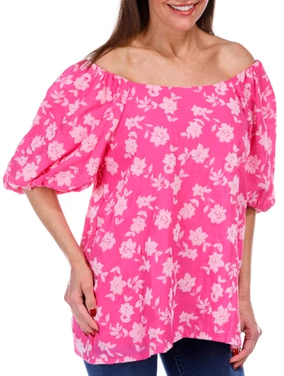 Thumbnail 1: Juniper + Lime Juniper + Lime Womens Short Puff Sleeve Top 