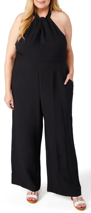 Thumbnail 1: Donna Ricco Donna Ricco Plus Sleeveless Twist Neck Jumpsuit 