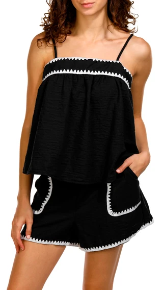 Thumbnail 2: No Comment No Comment Juniors 2 Pc Triangle Trim Shorts Set 
