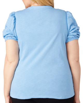 Thumbnail 4: Kaktus Kaktus Plus Short Puff Sleeve Cotton Henley Top 