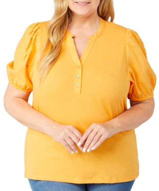 Thumbnail 1: Kaktus Kaktus Plus Short Puff Sleeve Cotton Henley Top 