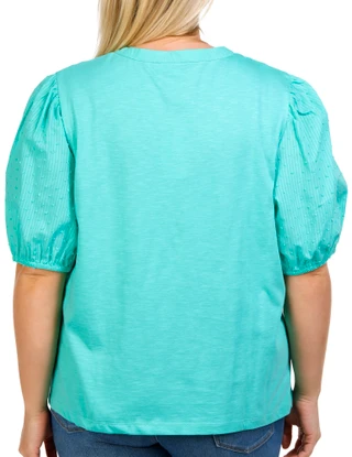 Thumbnail 2: Kaktus Kaktus Plus Short Puff Sleeve Cotton Henley Top 