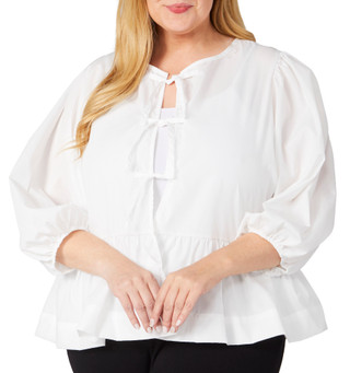 Thumbnail 1: Kaktus Kaktus Plus 3/4 Puff Sleeve Tie Front Top 