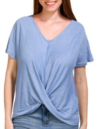 Thumbnail 1: Coral Bay Coral Bay Womens Short Twist Front Textured Fabric Top 