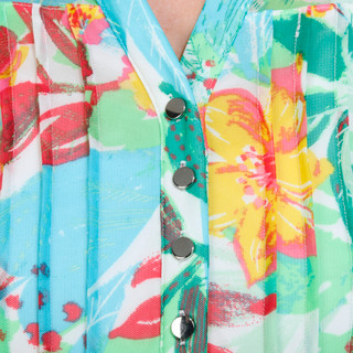 Thumbnail 4: Juniper + Lime Juniper + Lime Womens Print Pleated Henley 3/4 Sleeve Top 