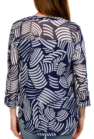 Thumbnail 2: Juniper + Lime Juniper + Lime Womens Print Pleated Henley 3/4 Sleeve Top 