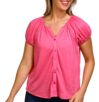 Thumbnail 1: Coral Bay Coral Bay Womens Short Puff Sleeve Textured Fabric Top 