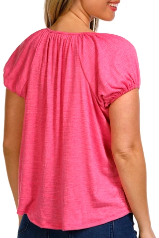 Thumbnail 3: Coral Bay Coral Bay Womens Short Puff Sleeve Textured Fabric Top 