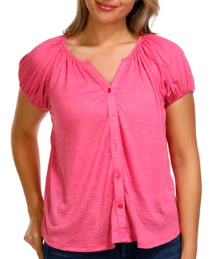 Thumbnail 4: Coral Bay Coral Bay Womens Short Puff Sleeve Textured Fabric Top 