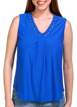 Thumbnail 2: Juniper + Lime Juniper + Lime Petite Sleeveless V-Neck Solid Ruff Top 