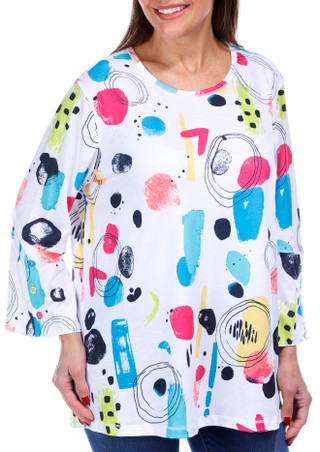 Thumbnail 2: Erin London Erin London Womens 3/4 Flounce Sleeve Print Top 