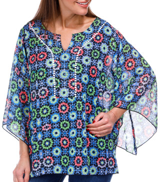 Thumbnail 1: Ny Collection NY Collection Womens Long Sleeve Print Chiffon Poncho 