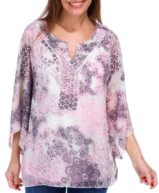 Thumbnail 2: Ny Collection NY Collection Womens 3/4 Sleeve Print Chiffon Poncho 