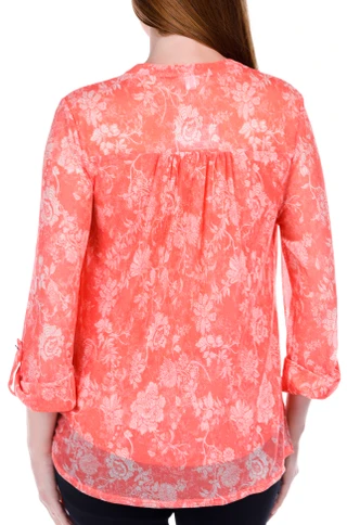 Thumbnail 3: Juniper + Lime Juniper + Lime Womens Floral Inset Henley 3/4 Sleeve Top 