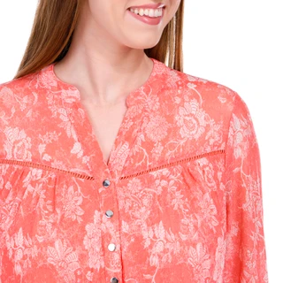 Thumbnail 5: Juniper + Lime Juniper + Lime Womens Floral Inset Henley 3/4 Sleeve Top 
