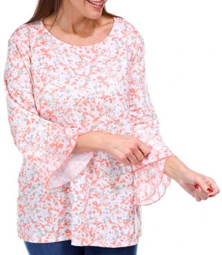 Thumbnail 1: Erin London Erin London Womens 3/4 Flounce Sleeve Print Top 