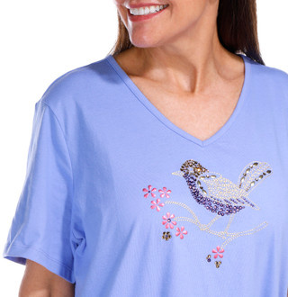 Thumbnail 4: Coral Bay Coral Bay Womens Embellished Songbird V-Neck Top 