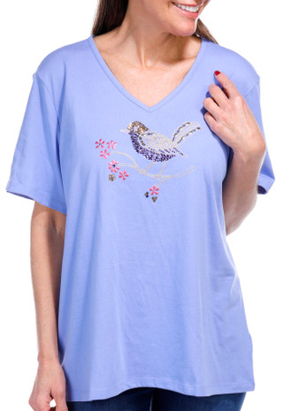 Thumbnail 8: Coral Bay Coral Bay Womens Embellished Songbird V-Neck Top 