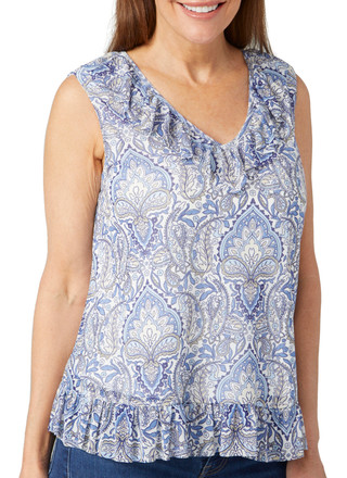 Thumbnail 1: Juniper + Lime Juniper + Lime Petite Sleeveless Mesh Ruffle Hem Top 