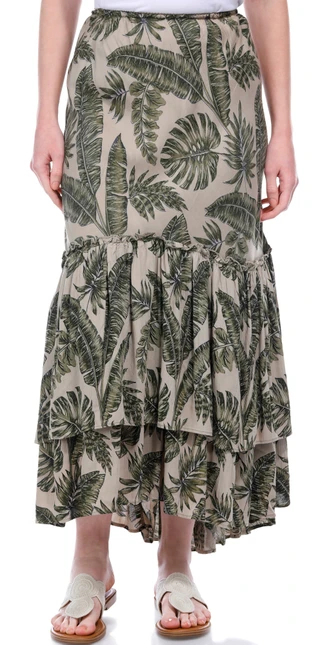 Thumbnail 1: BUNULU Bunulu Womens Ruffle Tier Palm Leaf Maxi Skirt 